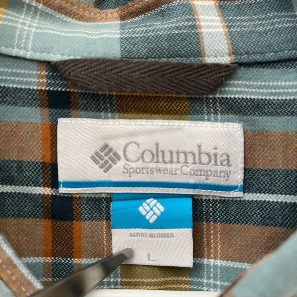 Columbia Mens Blue Plaid Long Sleeve Button Down Flannel Shirt Size Large - Picture 2 of 6